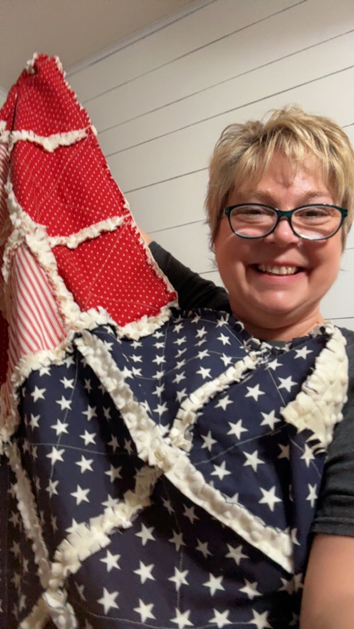 Patriotic flag 48”X56” rag quilt with minky backing