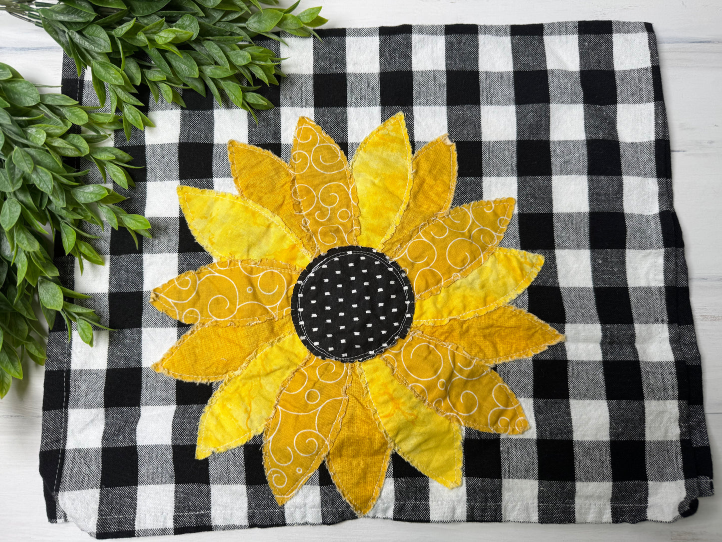 Sunflower #1 stitched tea towel