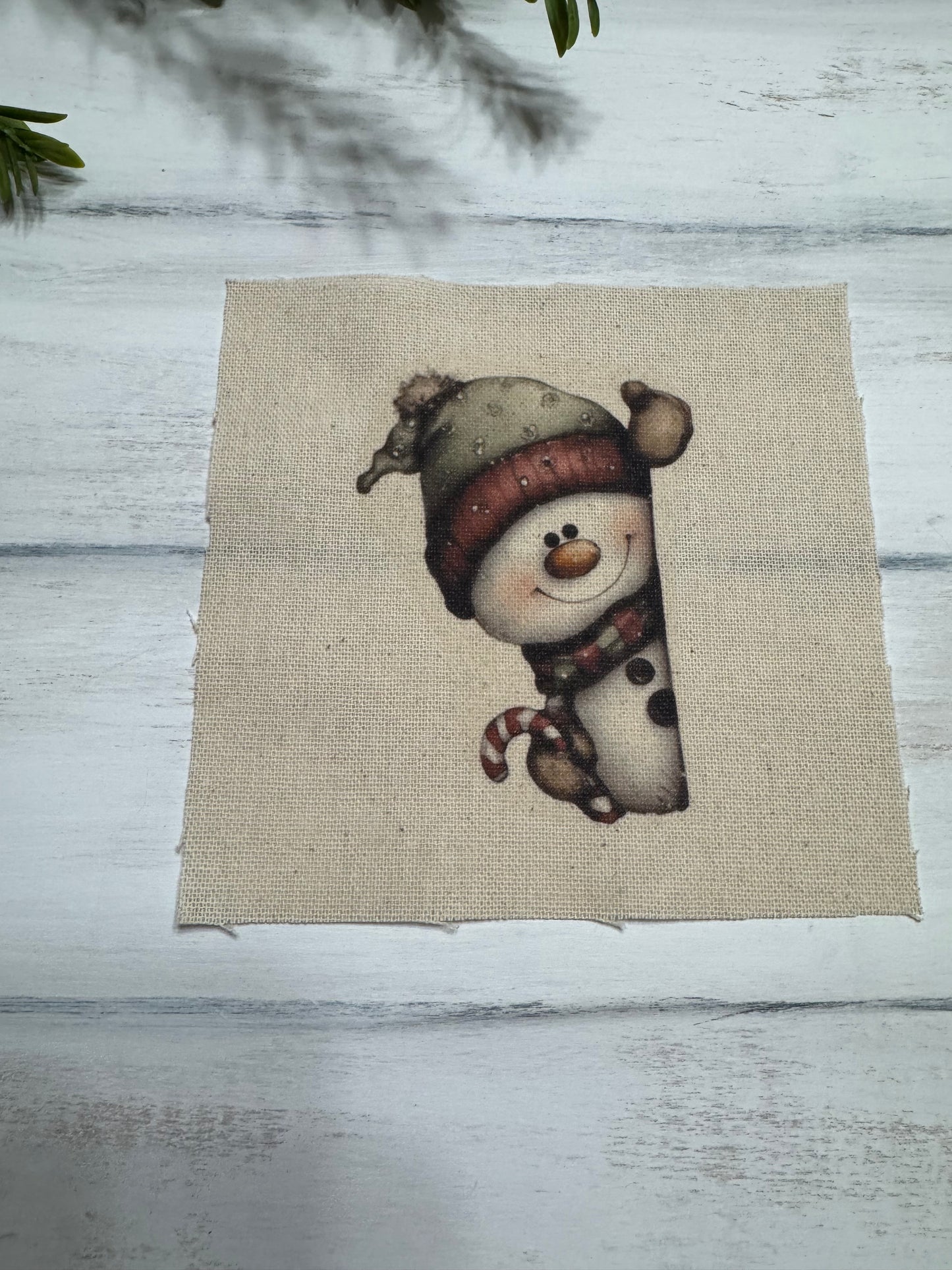 Peeking snowman with candy cane 5” patch
