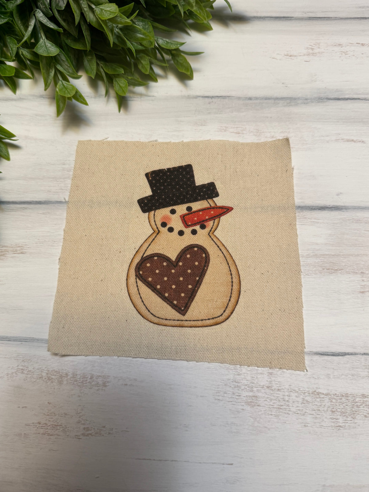 Brown heart snowman 5” patch