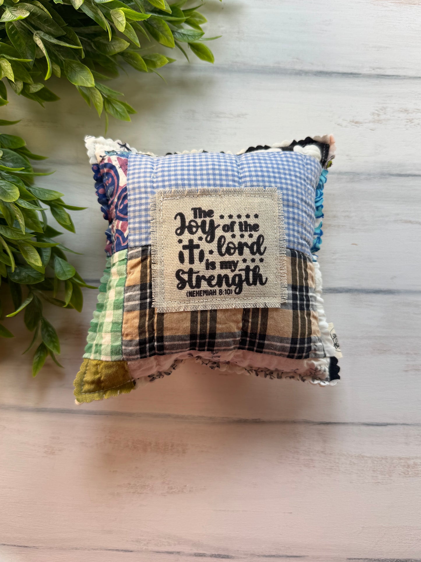 The joy of the Lord vintage quilt 6” pillow