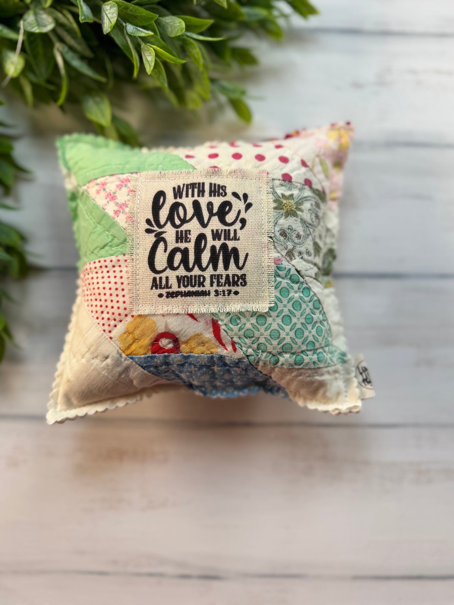 With His love vintage quilt 6” pillow