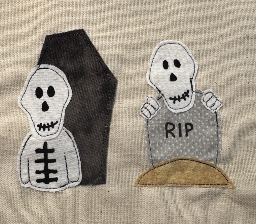 Tombstone, coffin, & skeleton applique patterns