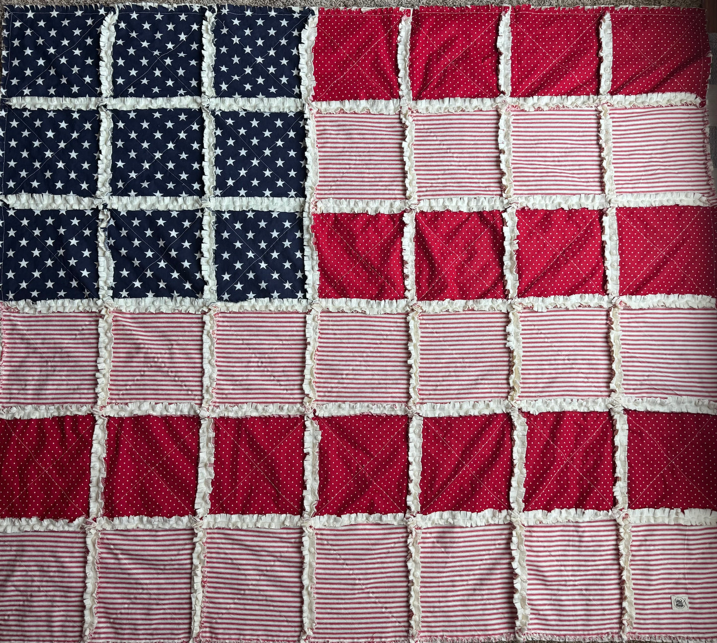 Patriotic flag 48”X56” rag quilt with minky backing