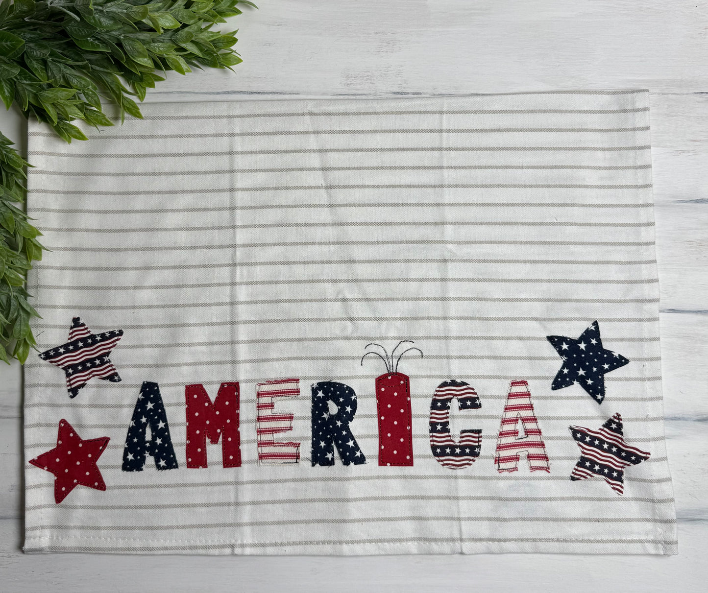 America appliqué stitched tea towel