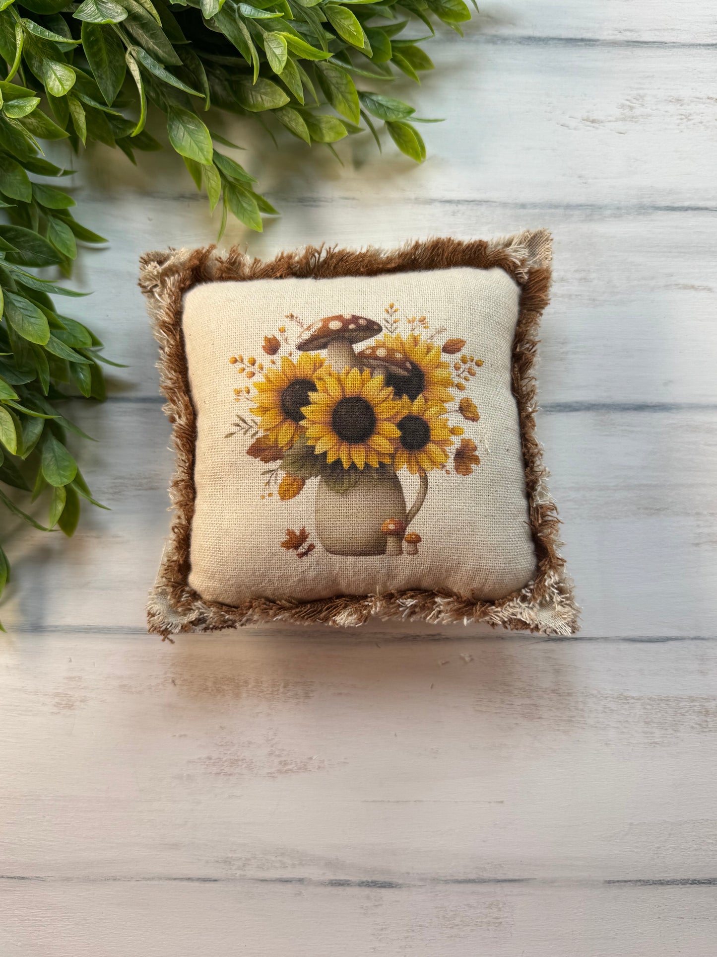 Sunflower vase framed 5” mini pillow