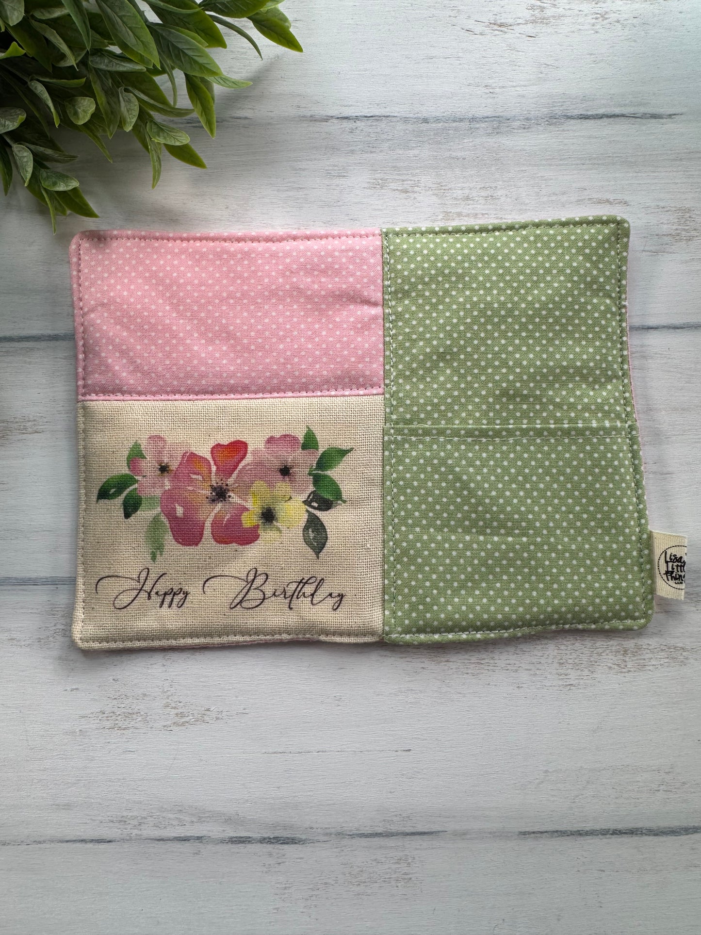 Floral Happy Birthday mug rug with pocket