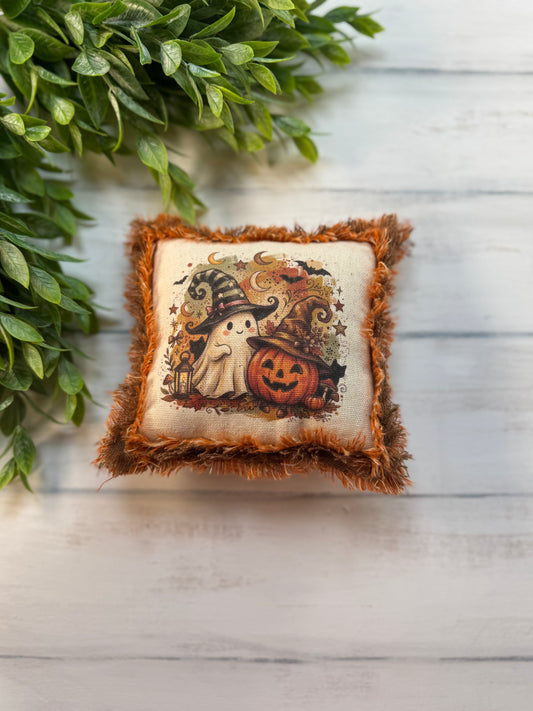 Ghost & pumpkin framed 5” mini pillow