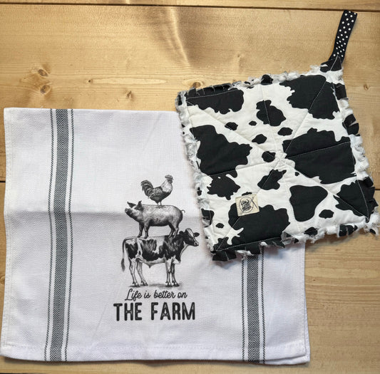 Better on the farm tea towel & potholder