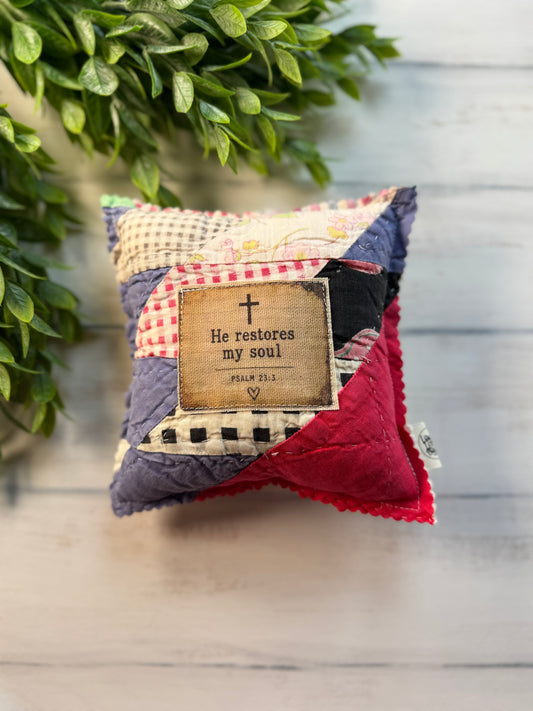 He restores vintage quilt 6” pillow