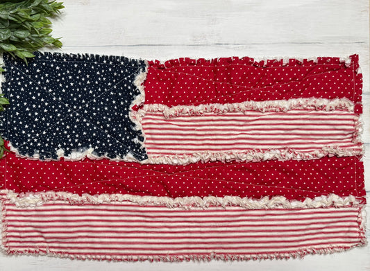 Patriotic flag rag quilted table runner