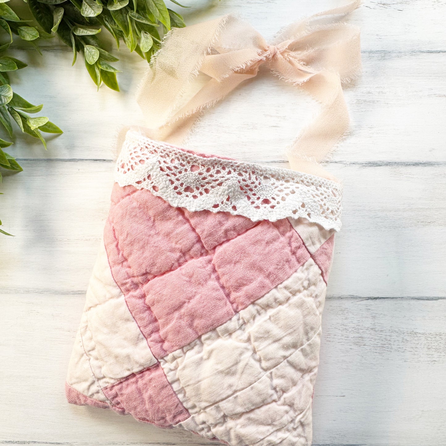 Pink hanging vintage quilt pocket