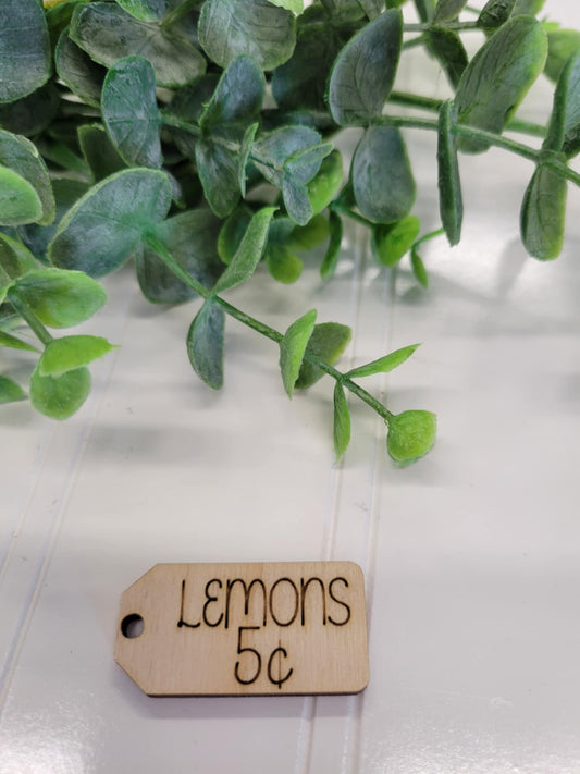 Lemons 5¢ wooden tag