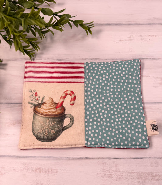 Teal snowflake coffee mug rug