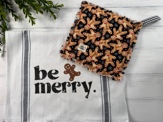 Be Merry towel and potholder