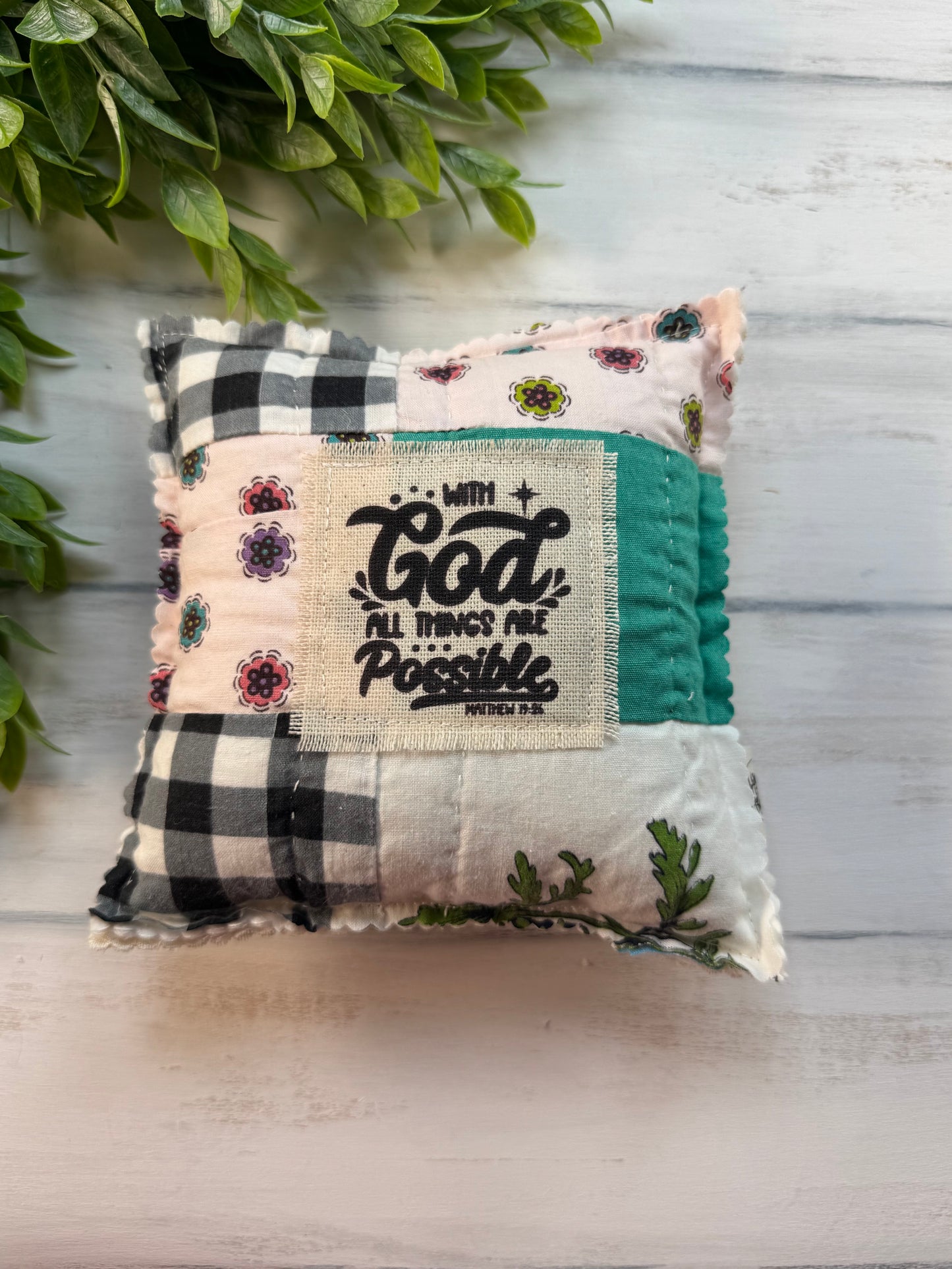 With God vintage quilt 6” pillow