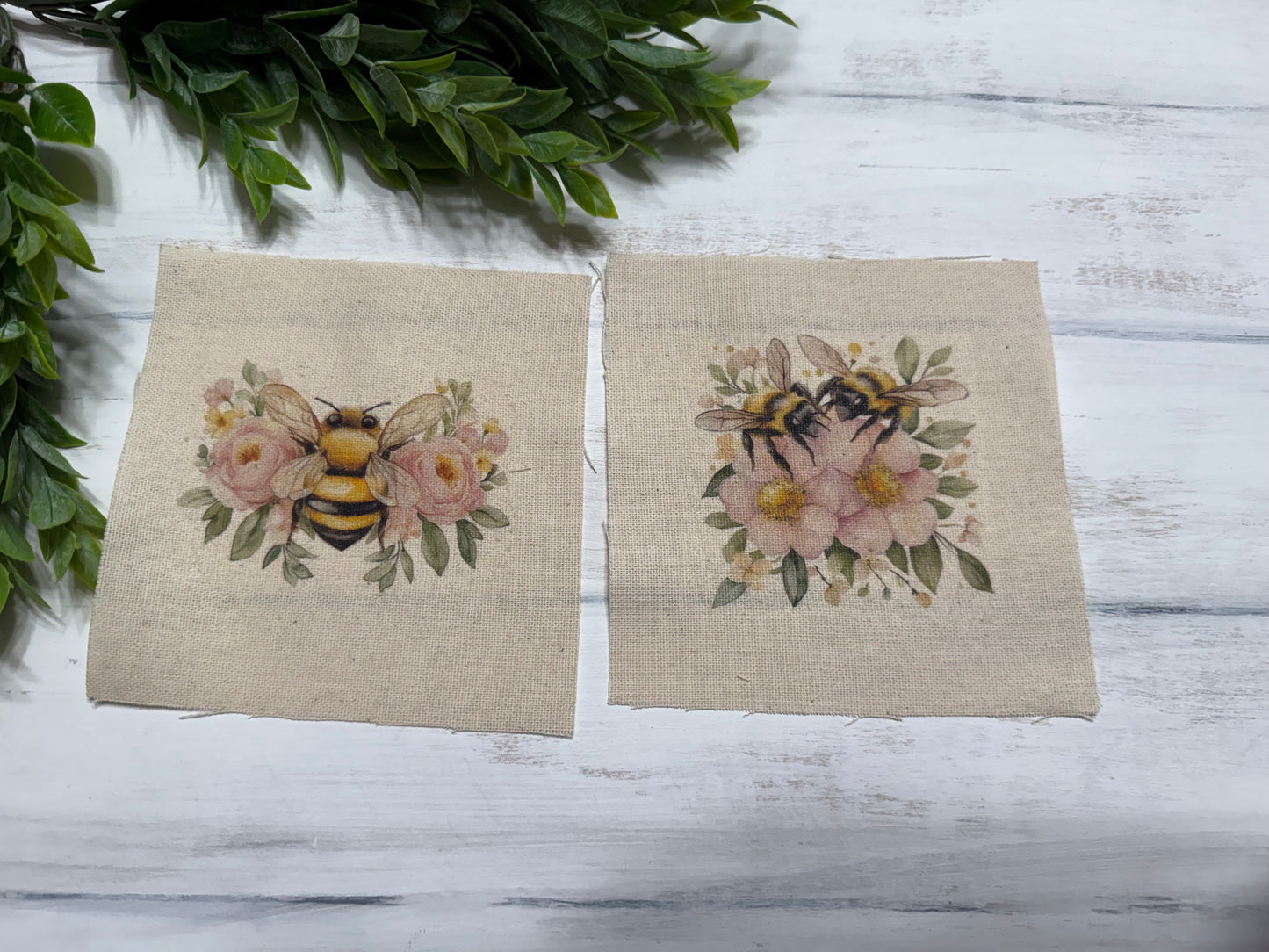 Bee with pink flowers set of 2 -5” patch