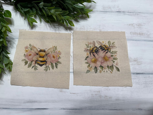 Bee with pink flowers set of 2 -5” patch