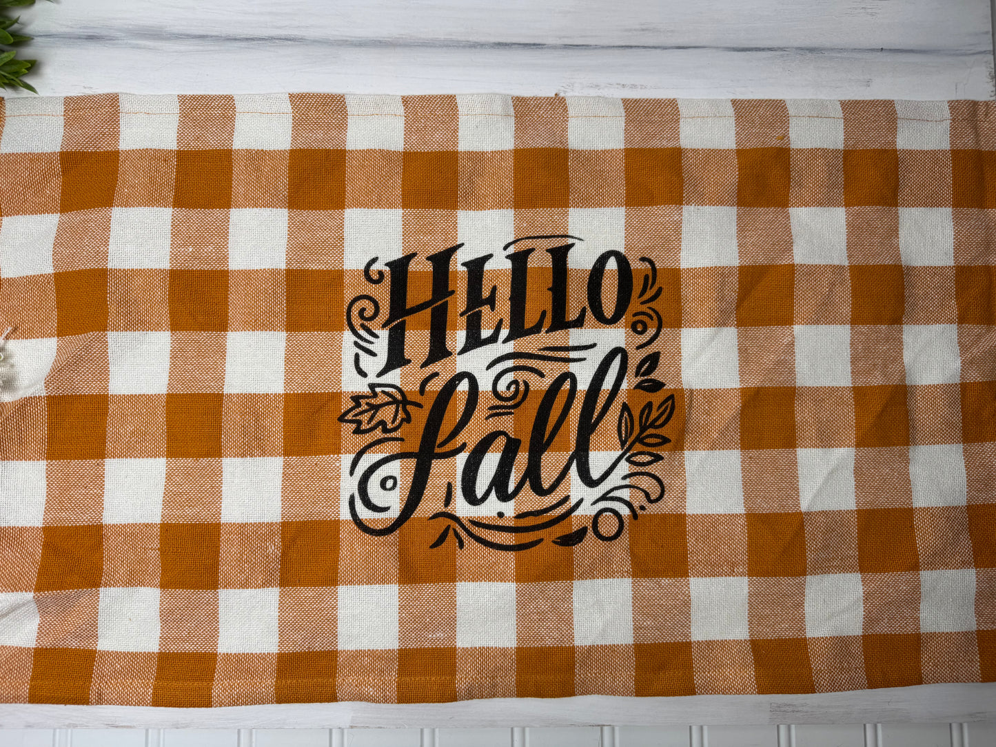 24” Hello Fall plaid table runner