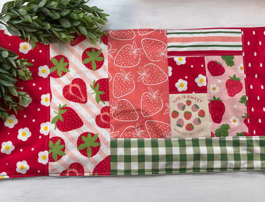 24” quilted strawberry table runner