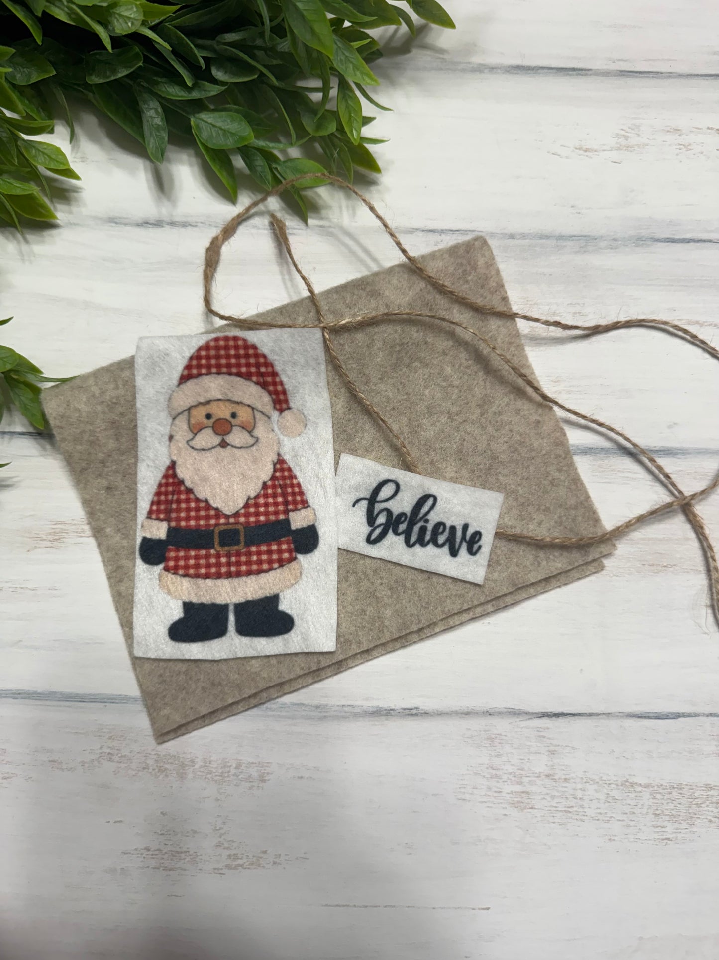 Red gingham Santa felt ornament kit
