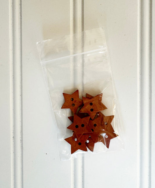 3/4” wood star buttons 10 pack
