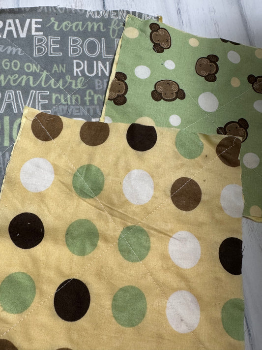 Monkey precut 7” blocks + minky (rag quilt ready- many sewn)