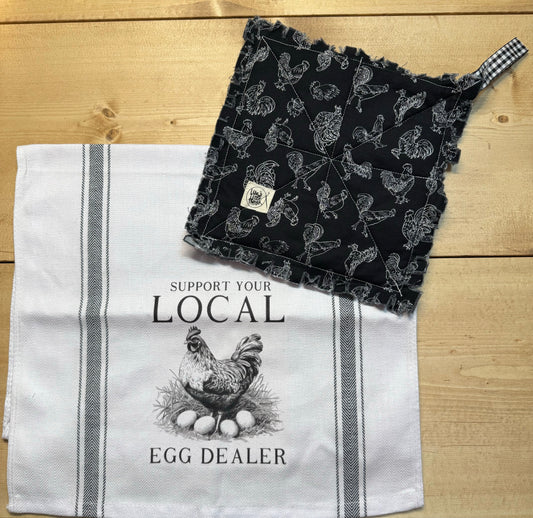 Local egg dealer tea towel & potholder