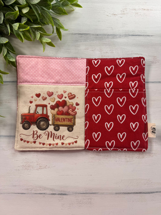 Be mine red tractor mug rug with pocket