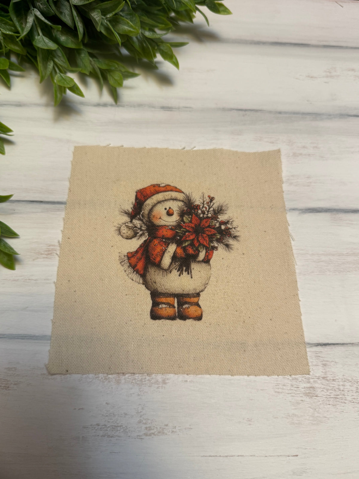 Poinsettia snowman 5” patch