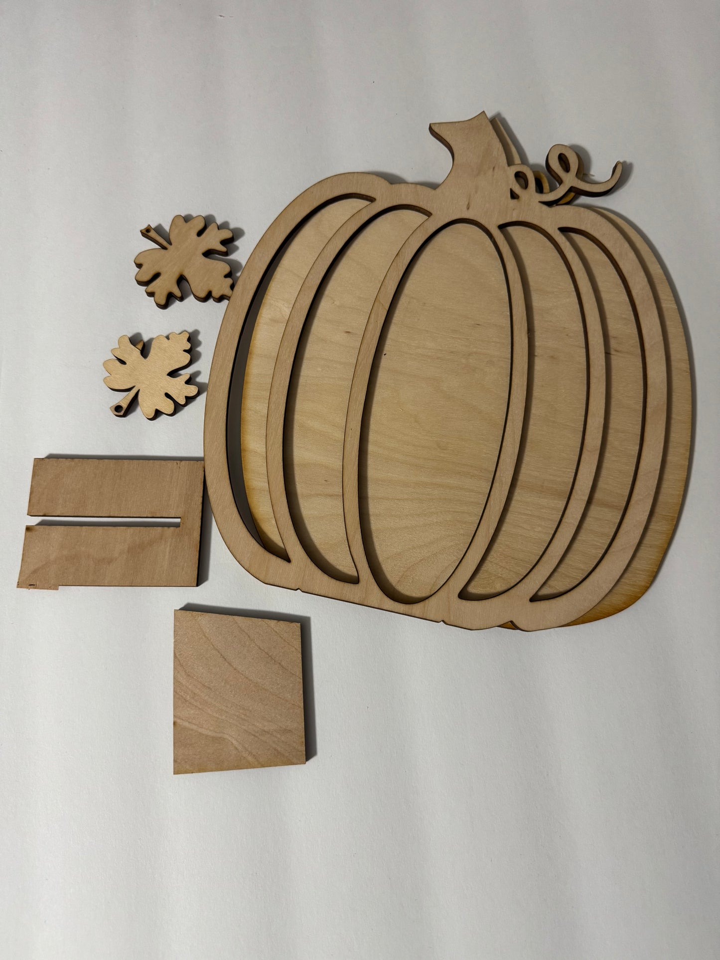 Pumpkin with leaves and stand- unfinished