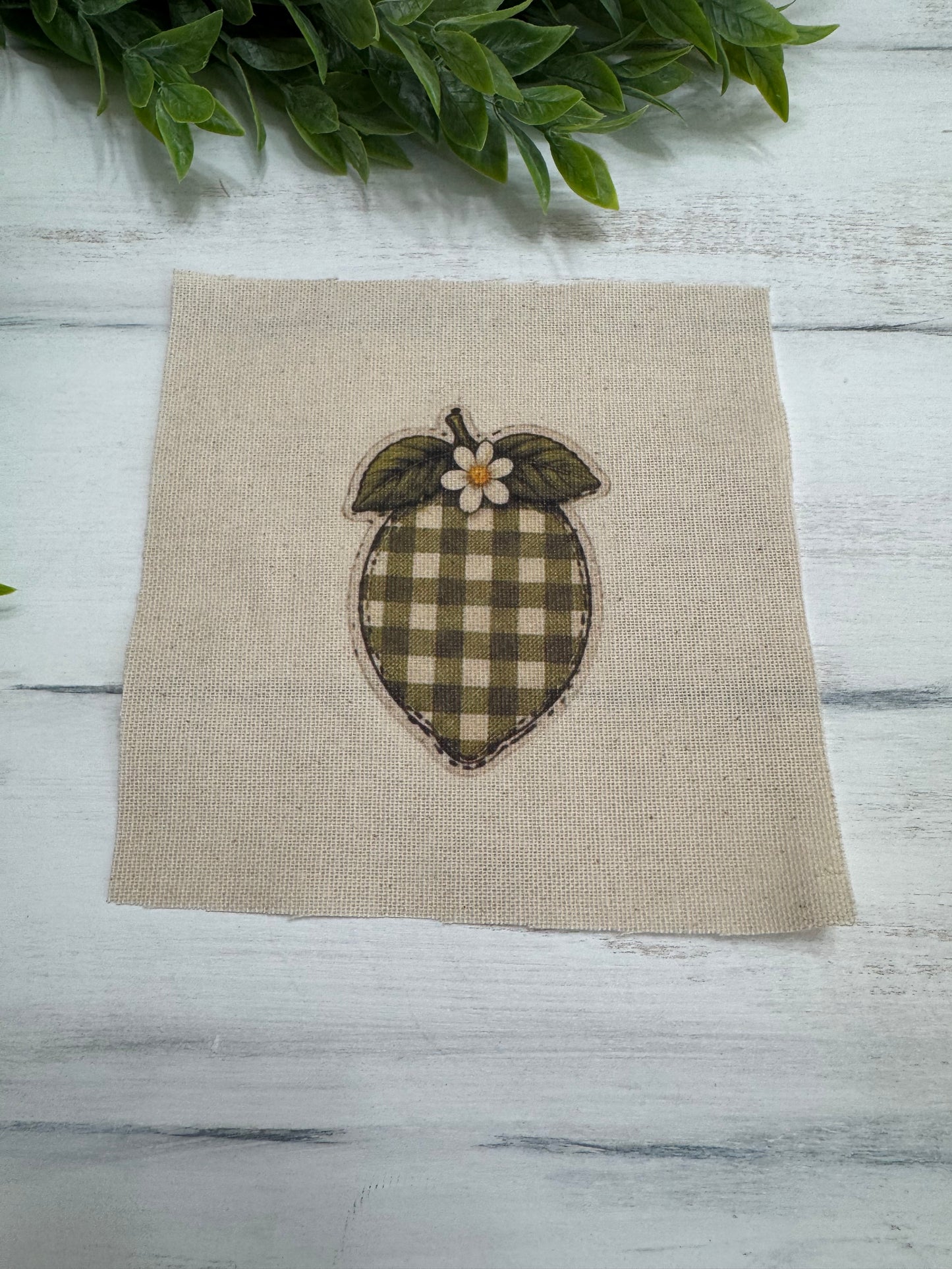 Green plaid lemon 5” patch