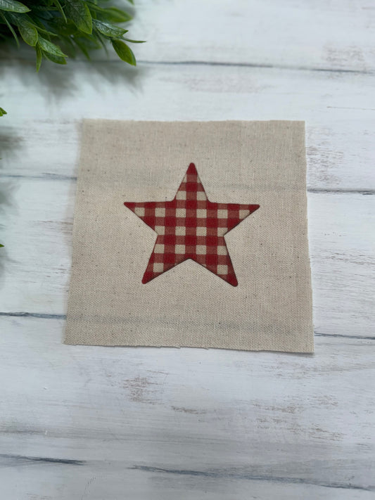Red  plaid star 5” patch