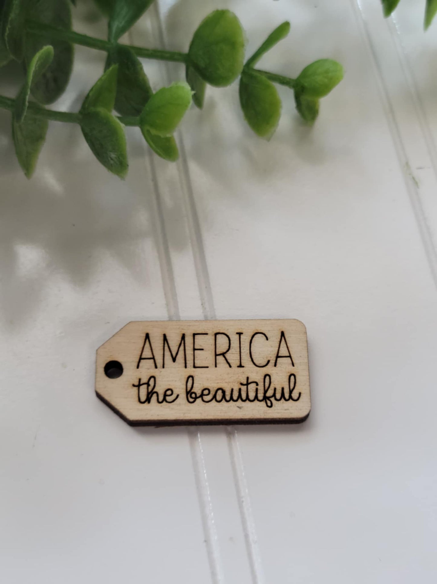 America the beautiful wooden tag