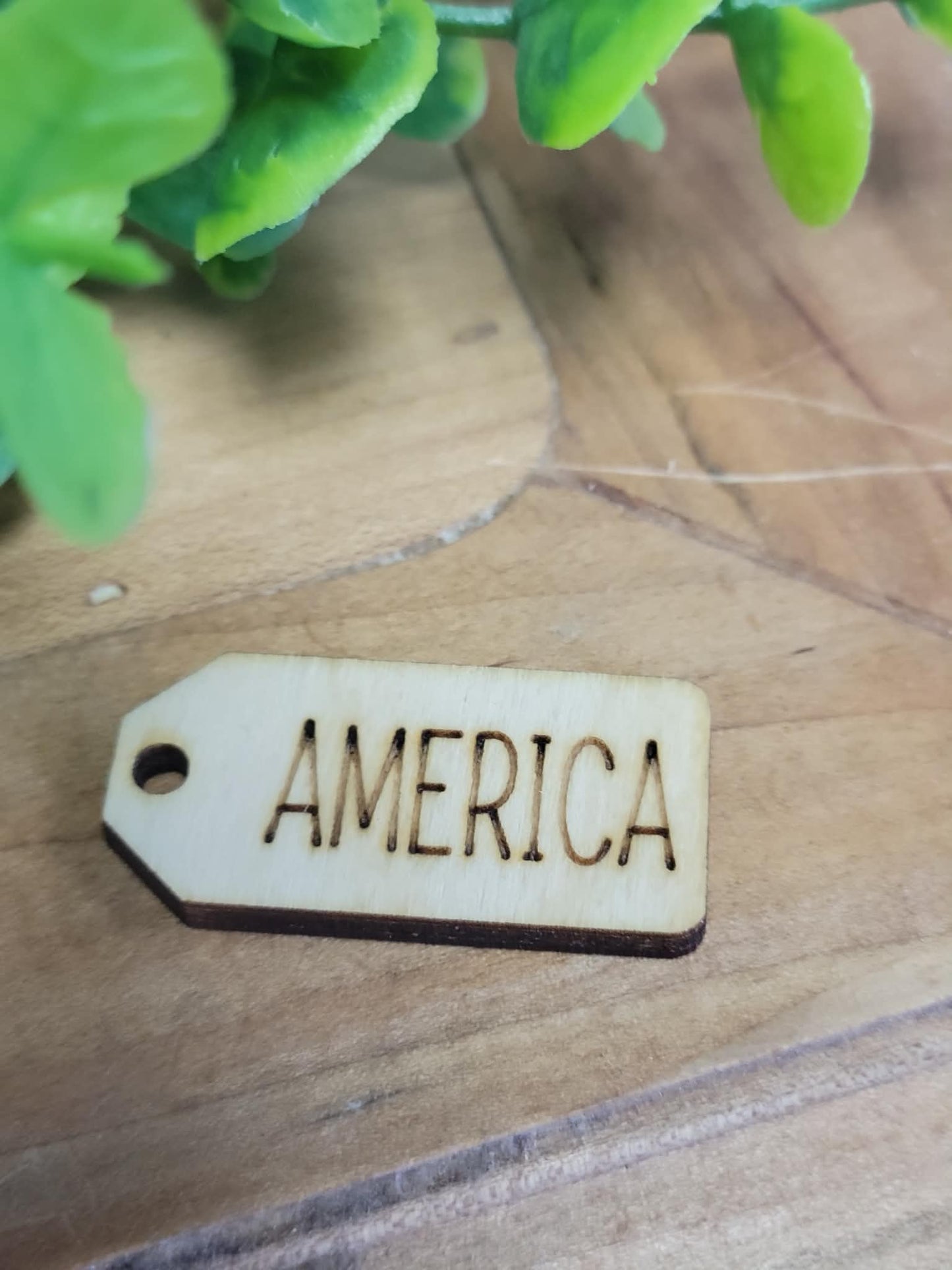 America wooden tag