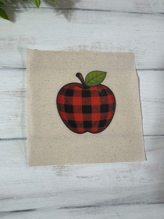 Red and black plaid apple 5” patch