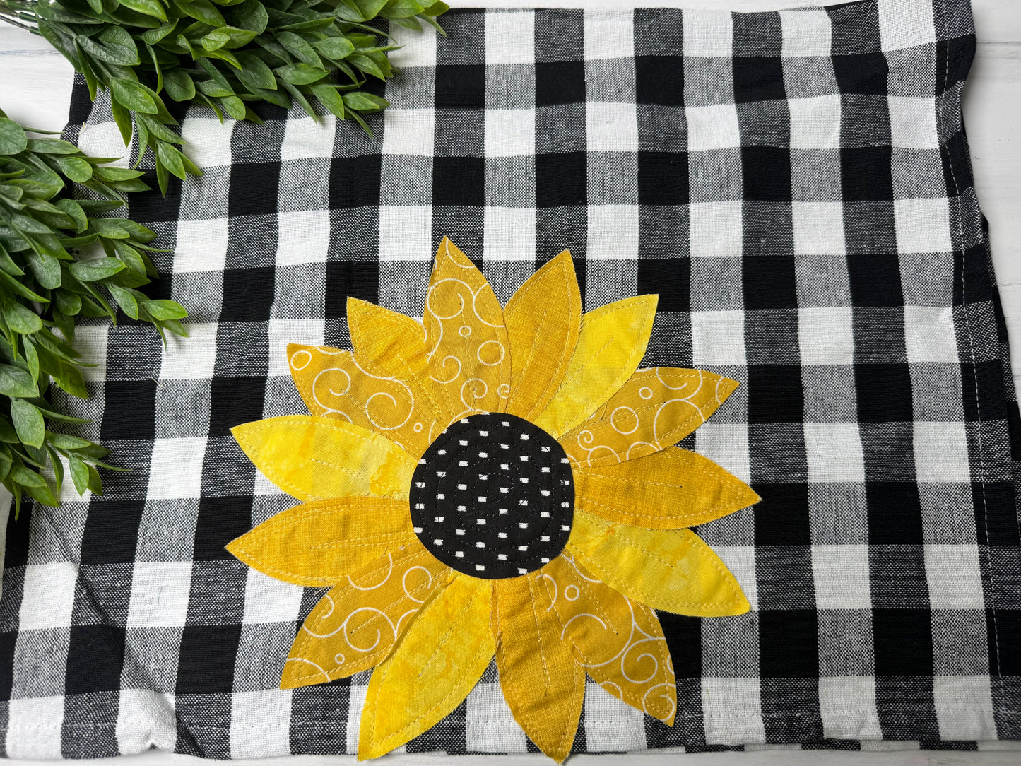 Sunflower #3 stitched tea towel
