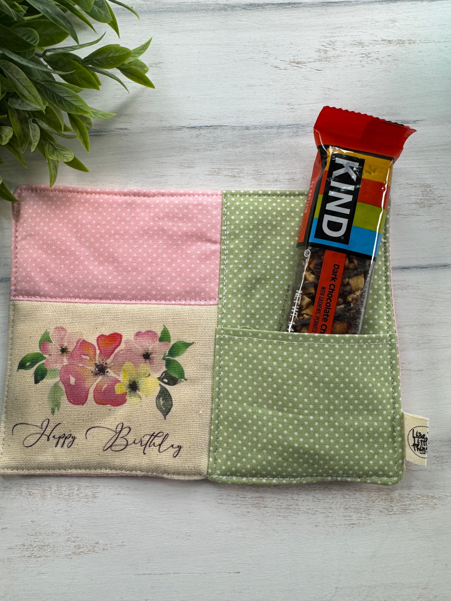 Floral Happy Birthday mug rug with pocket