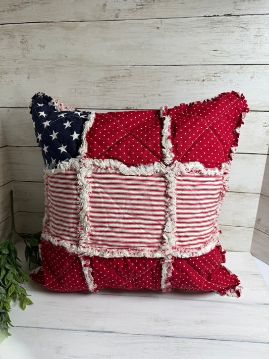 Patriotic flag rag quilted pillow cover