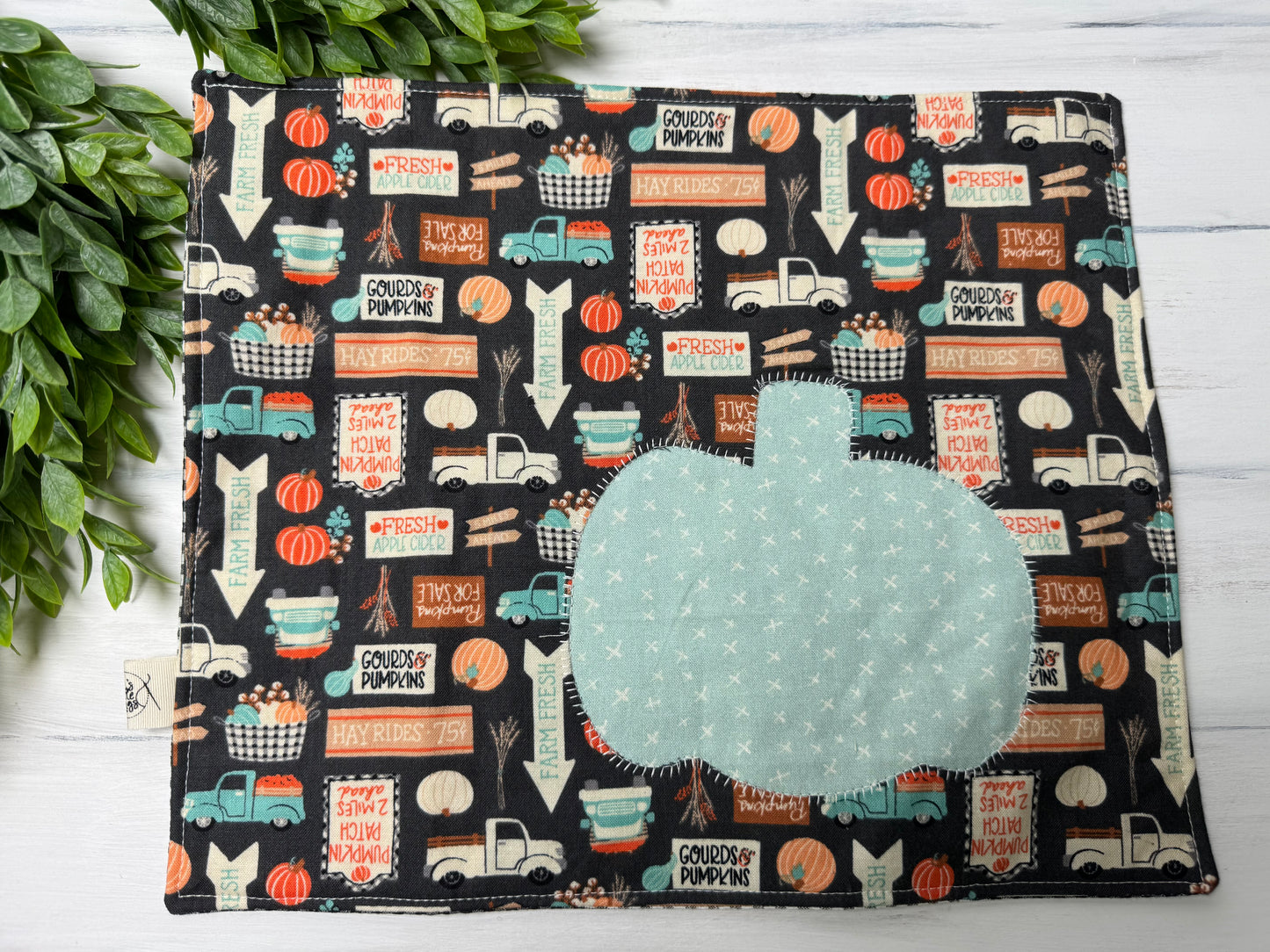 Teal pumpkin fall quilted trivet