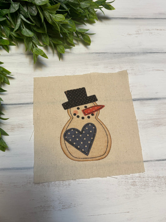 Blue heart snowman 5” patch