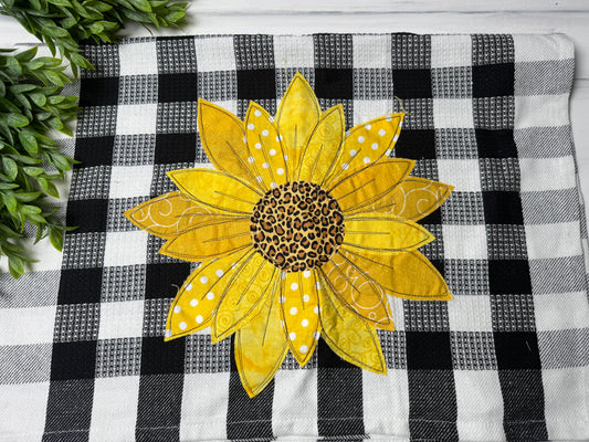 Sunflower with leopard stitched tea towel