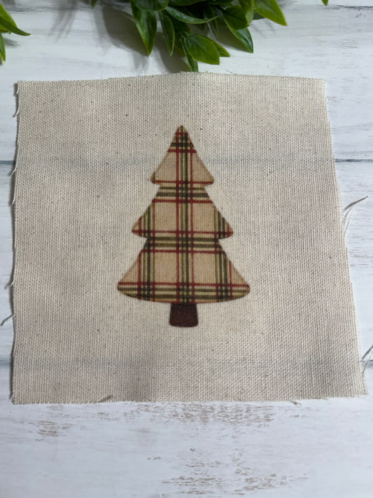 Christmas plaid print tree 5” patch