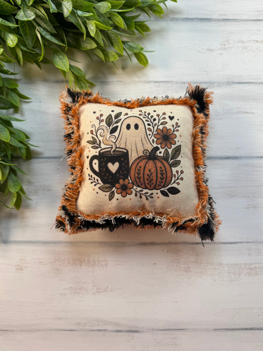 Ghost & coffee framed 5” mini pillow