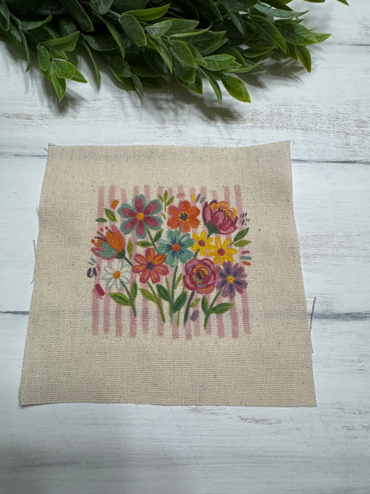 Layered flowers on stripes 5” patch