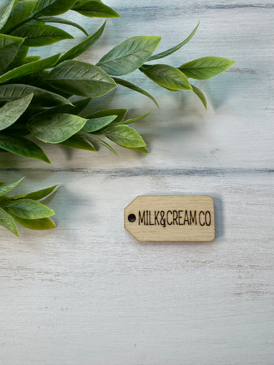 Milk & Cream Co wooden tag