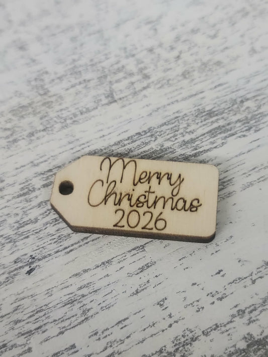Merry Christmas 2026 wooden tag