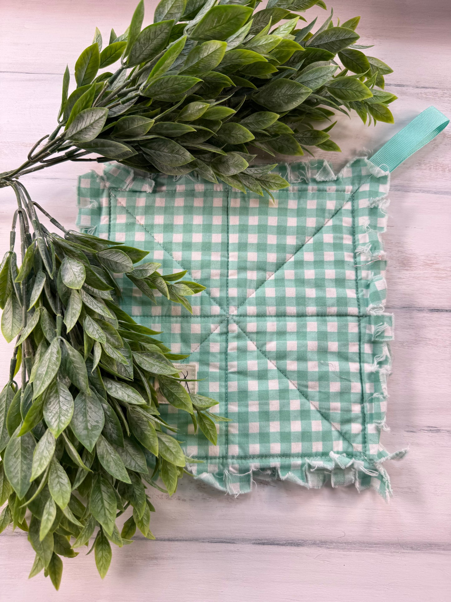 Aqua plaid potholder