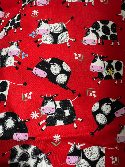 Cows on red 1 yard fabric