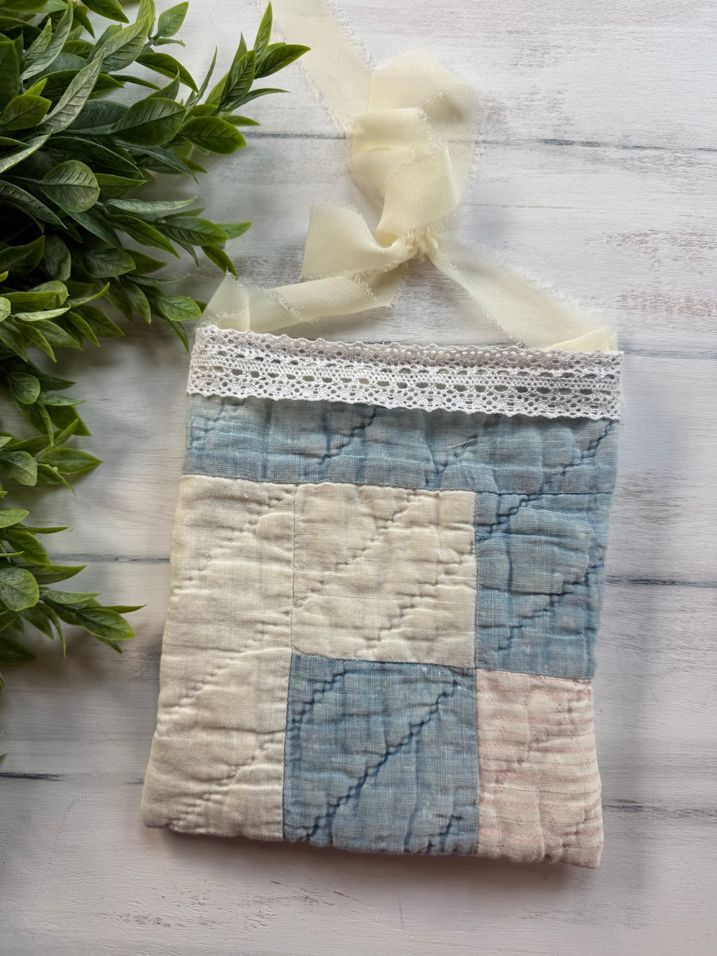 Blue hanging vintage quilt pocket